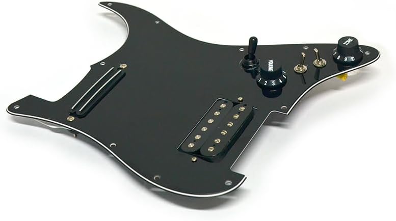 MAXCHEER Alnico 5 Prewired Strat Pickguard Coil Splitting Pickguard HH(Mini Humbucker+Humbucker) Loaded Pickguard with Humbucker Pickups Set (Black, SH) - Image 4